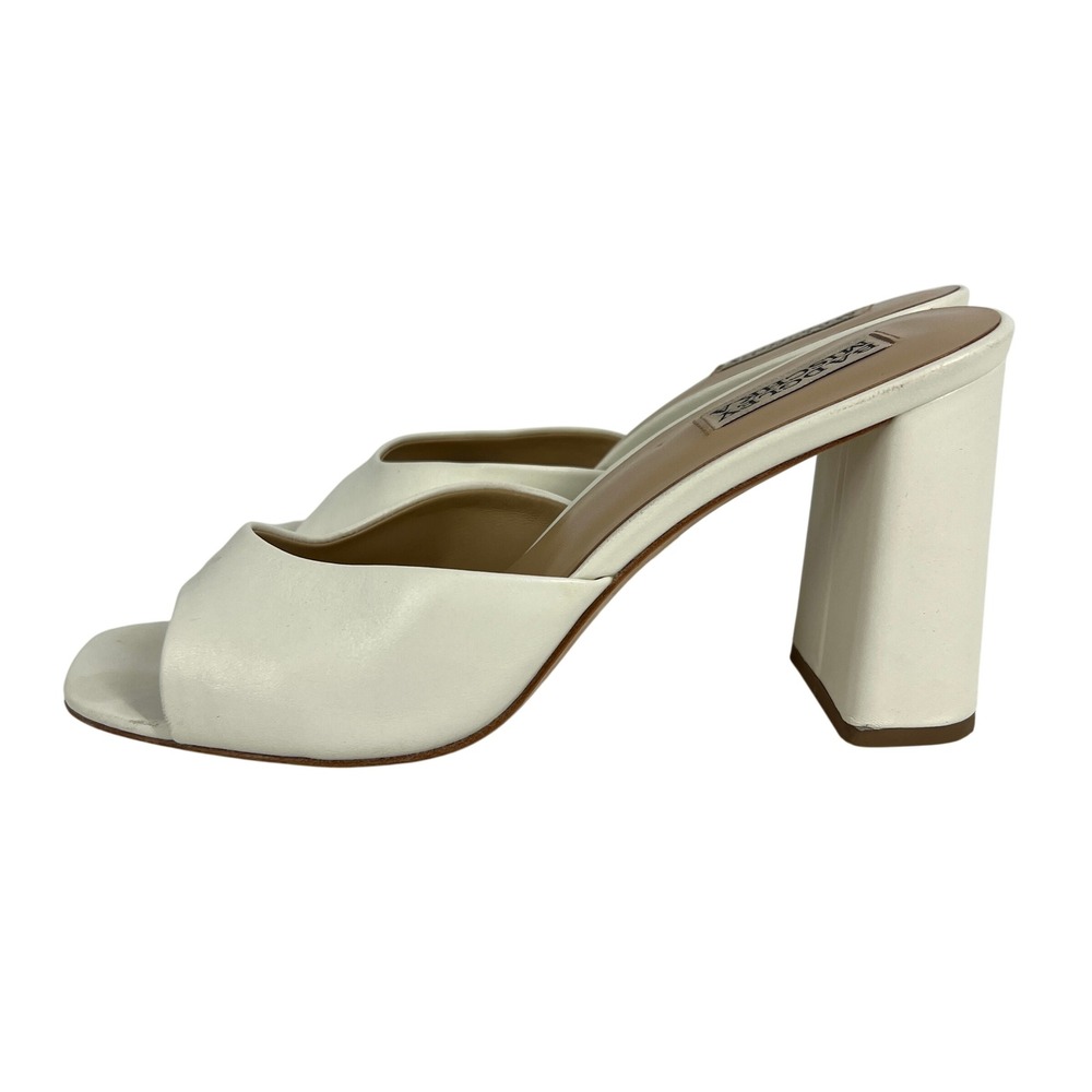Badgley Mischka Womens White Leather Block Heel Square Toe Mule Sandals Size 9